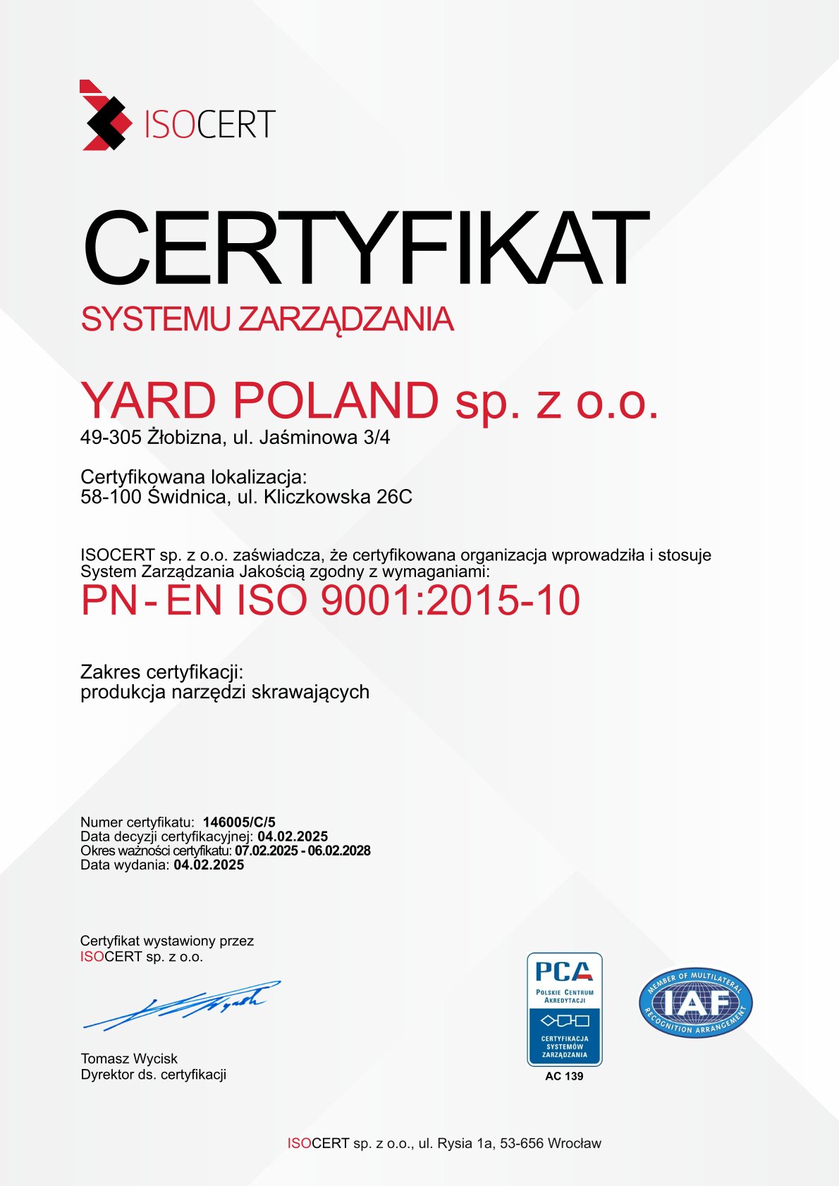 Certyfikat ISO